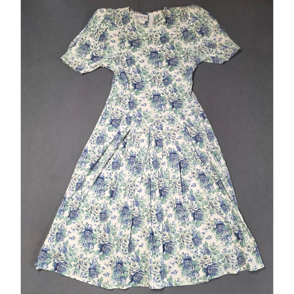 90s Cottagecore Dress Classic Puff Sleeves Size 14 Milkmaid Midi Prairie Picnic